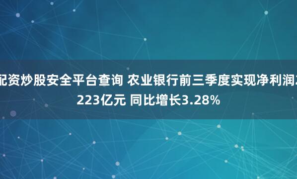 配资炒股安全平台查询 农业银行前三季度实现净利润2223亿元 同比增长3.28%